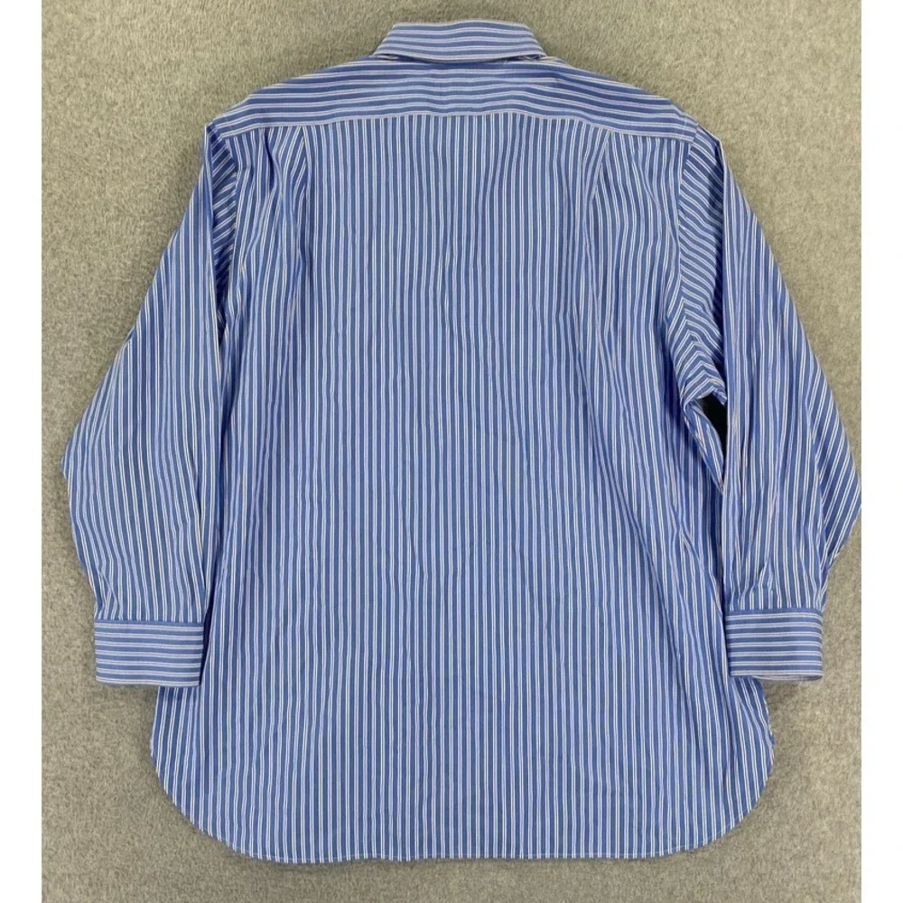 Polo by Ralph Lauren Mens Dress Shirt 17.5 32/33 Blue White Striped Pony Logo